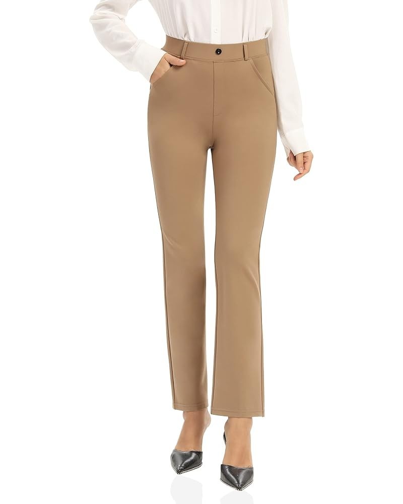 Dress Pants for Women Business Casual Stretch Pull On Women's Work Pants with Pockets Straight & Skinny Leg Khaki-straight-27...