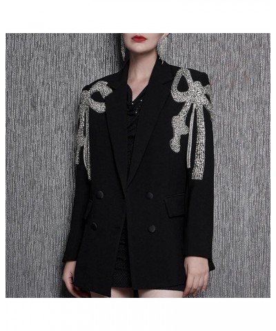 Women's Blazer Fashion Sparkling Rhinestone Bow Wedding Suit Jacket Casual Business Dinner Double Breasted Top Coat White $77...