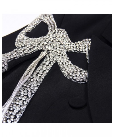 Women's Blazer Fashion Sparkling Rhinestone Bow Wedding Suit Jacket Casual Business Dinner Double Breasted Top Coat White $77...