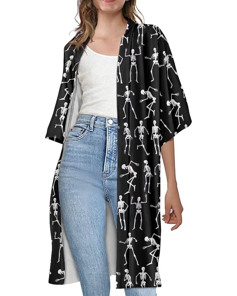 Women Summer Cardigan Casual Open Front Half Sleeve Loose Cover Ups Tops Kimono Plus Size Skull Skeleton Design $17.97 Swimsuits