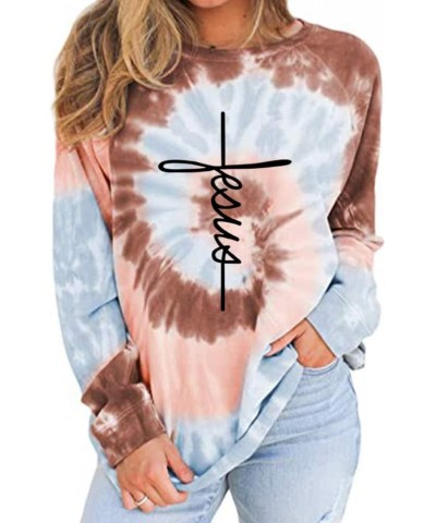 Women's Casual Color Block Tie Dye Crewneck Faith Over Fear Long Sleeve Loose Pullover Sweatshirt Tops Jesus-br $13.20 Hoodie...