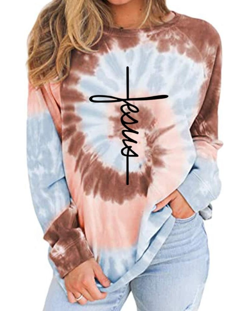 Women's Casual Color Block Tie Dye Crewneck Faith Over Fear Long Sleeve Loose Pullover Sweatshirt Tops Jesus-br $13.20 Hoodie...