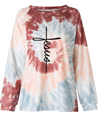 Women's Casual Color Block Tie Dye Crewneck Faith Over Fear Long Sleeve Loose Pullover Sweatshirt Tops Jesus-br $13.20 Hoodie...