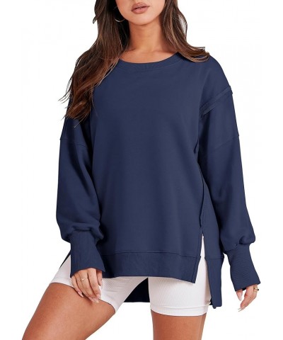 Women's Oversized Sweatshirt Crew Neck Long Sleeve Pullover Hoodies Tops Trendy Fashion Fall Clothes Navy Blue $17.64 Hoodies...