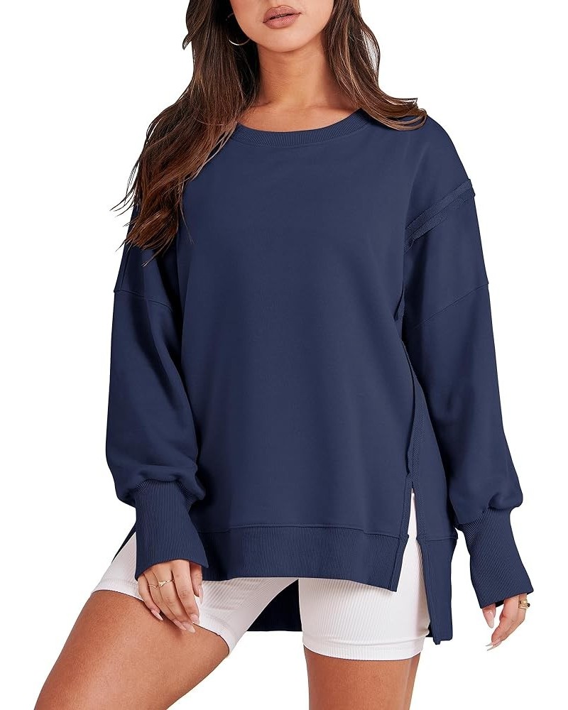 Women's Oversized Sweatshirt Crew Neck Long Sleeve Pullover Hoodies Tops Trendy Fashion Fall Clothes Navy Blue $17.64 Hoodies...