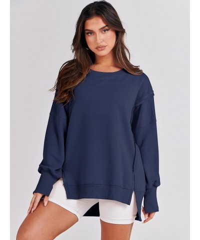 Women's Oversized Sweatshirt Crew Neck Long Sleeve Pullover Hoodies Tops Trendy Fashion Fall Clothes Navy Blue $17.64 Hoodies...