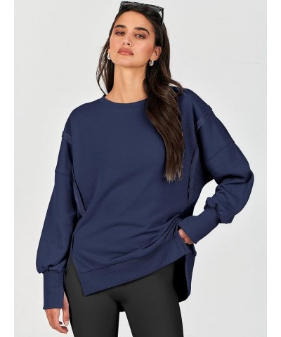 Women's Oversized Sweatshirt Crew Neck Long Sleeve Pullover Hoodies Tops Trendy Fashion Fall Clothes Navy Blue $17.64 Hoodies...