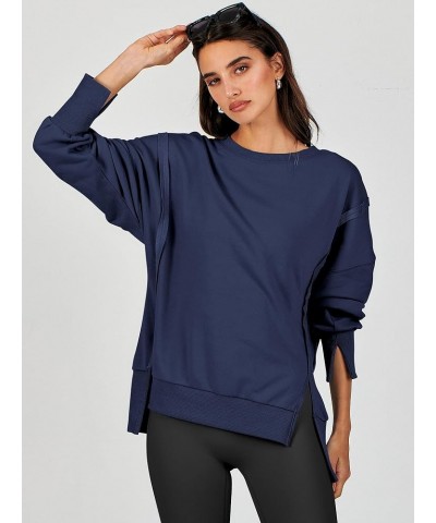 Women's Oversized Sweatshirt Crew Neck Long Sleeve Pullover Hoodies Tops Trendy Fashion Fall Clothes Navy Blue $17.64 Hoodies...