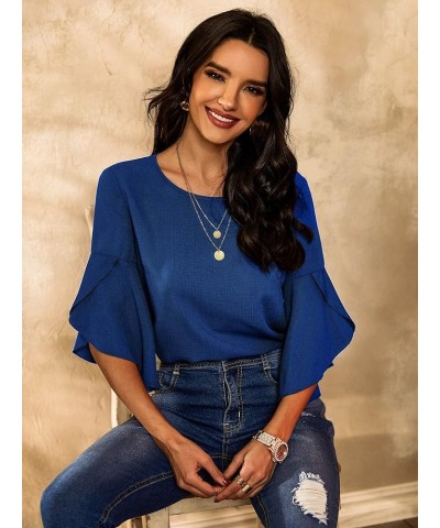 Women's Tops Casual Solid Color Comfortable Loose Ruffle Lotus Flare Tiered Sleeve Top Blouse T-Shirt Office wear Blue $19.24...