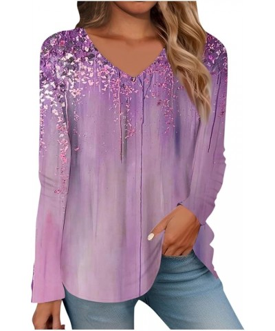 Long Sleeve Shirts for Women Womens Spring Fashion 2024 Going Out Tops Classic Graphic Tees Ladies V Neck Blouses 4-purple $7...