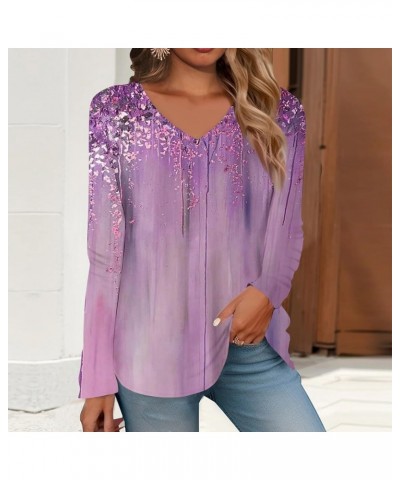 Long Sleeve Shirts for Women Womens Spring Fashion 2024 Going Out Tops Classic Graphic Tees Ladies V Neck Blouses 4-purple $7...