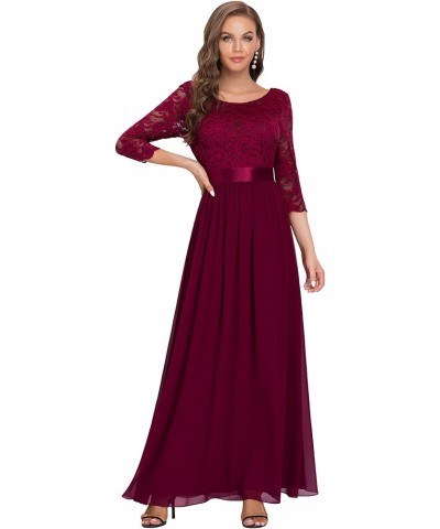 Womens Chiffon Lace 3/4 Sleeve Long Formal Evening Dresses 7412 Burgundy $40.99 Dresses