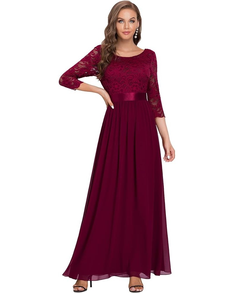 Womens Chiffon Lace 3/4 Sleeve Long Formal Evening Dresses 7412 Burgundy $40.99 Dresses