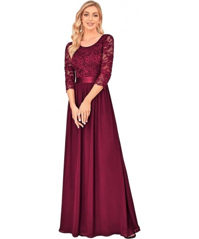 Womens Chiffon Lace 3/4 Sleeve Long Formal Evening Dresses 7412 Burgundy $40.99 Dresses