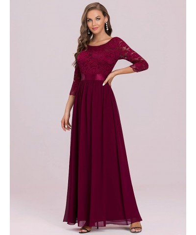 Womens Chiffon Lace 3/4 Sleeve Long Formal Evening Dresses 7412 Burgundy $40.99 Dresses