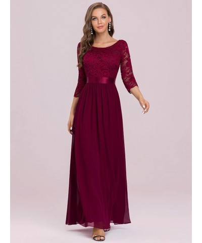 Womens Chiffon Lace 3/4 Sleeve Long Formal Evening Dresses 7412 Burgundy $40.99 Dresses