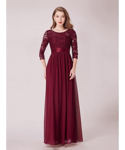 Womens Chiffon Lace 3/4 Sleeve Long Formal Evening Dresses 7412 Burgundy $40.99 Dresses