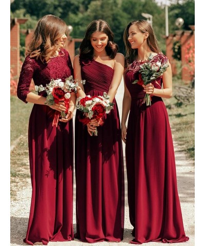 Womens Chiffon Lace 3/4 Sleeve Long Formal Evening Dresses 7412 Burgundy $40.99 Dresses