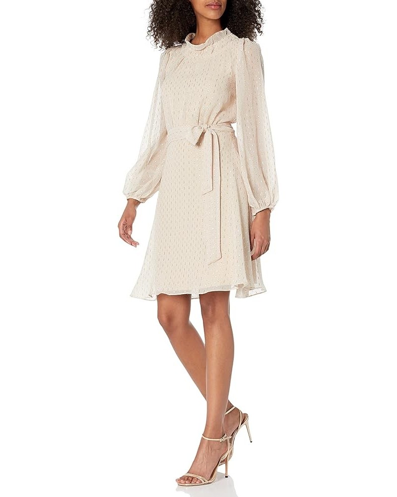 Women's Balloon Sleeve Ruffled W/Belt Dress Chmp/Gld/Slv $30.74 Dresses