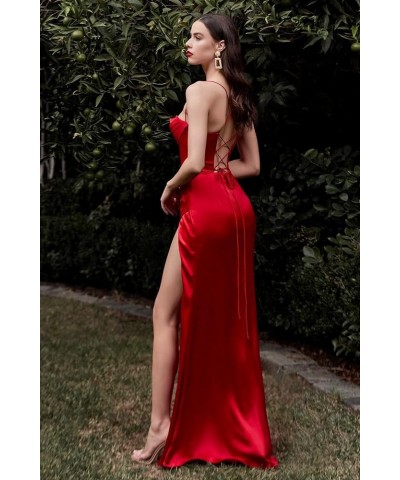 Halter Satin Prom Dresses with Slit 2023 Long Bridesmaid Dress for Women Formal Evening Party Gowns Coral $29.82 Dresses