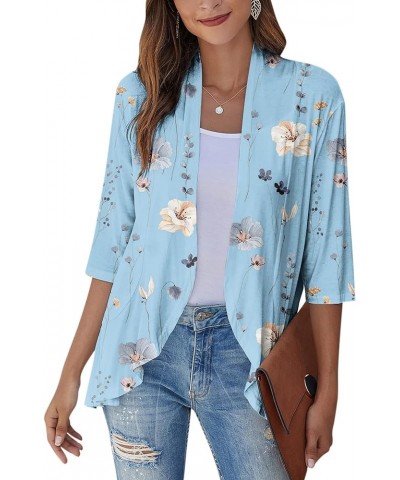 Cardigan for Women,2023 Summer Dressy Casual Open Front 3/4 Sleeve Tops Trendy Floral Ruffle Irregular Hem Shirts E-blue $7.6...