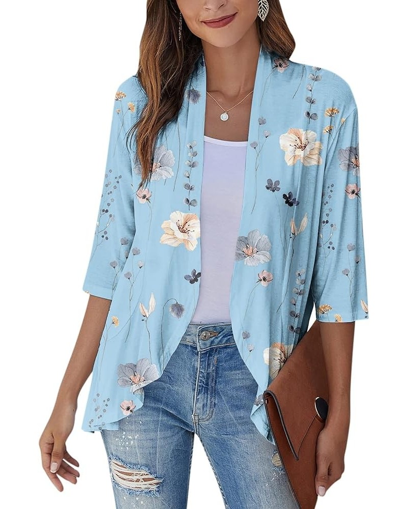 Cardigan for Women,2023 Summer Dressy Casual Open Front 3/4 Sleeve Tops Trendy Floral Ruffle Irregular Hem Shirts E-blue $7.6...