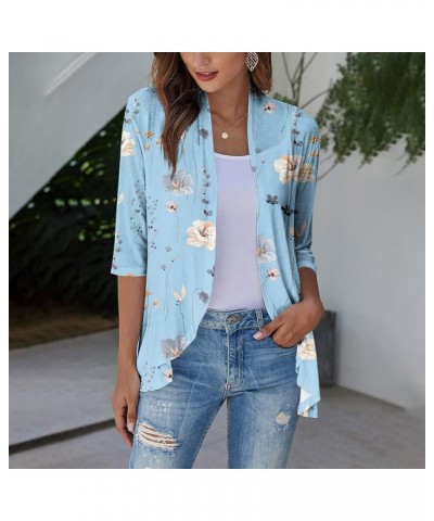 Cardigan for Women,2023 Summer Dressy Casual Open Front 3/4 Sleeve Tops Trendy Floral Ruffle Irregular Hem Shirts E-blue $7.6...