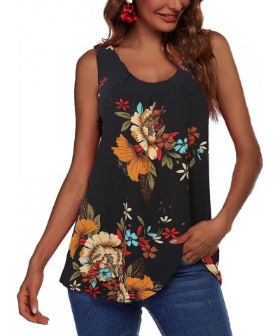 Womens Floral Tank Tops Pleated Sleeveless Tunic Tops Scoop Neck Summer Blouse Loose Casual Work Shirt A-pat1 $6.00 Tanks