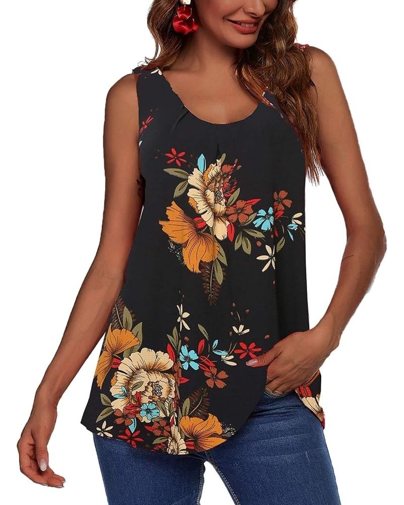 Womens Floral Tank Tops Pleated Sleeveless Tunic Tops Scoop Neck Summer Blouse Loose Casual Work Shirt A-pat1 $6.00 Tanks