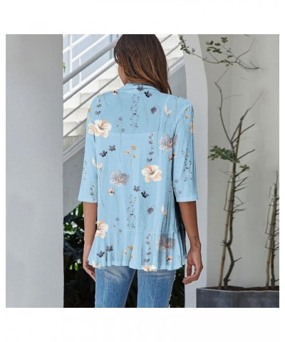 Cardigan for Women,2023 Summer Dressy Casual Open Front 3/4 Sleeve Tops Trendy Floral Ruffle Irregular Hem Shirts E-blue $7.6...