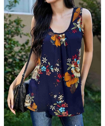 Womens Floral Tank Tops Pleated Sleeveless Tunic Tops Scoop Neck Summer Blouse Loose Casual Work Shirt A-pat1 $6.00 Tanks