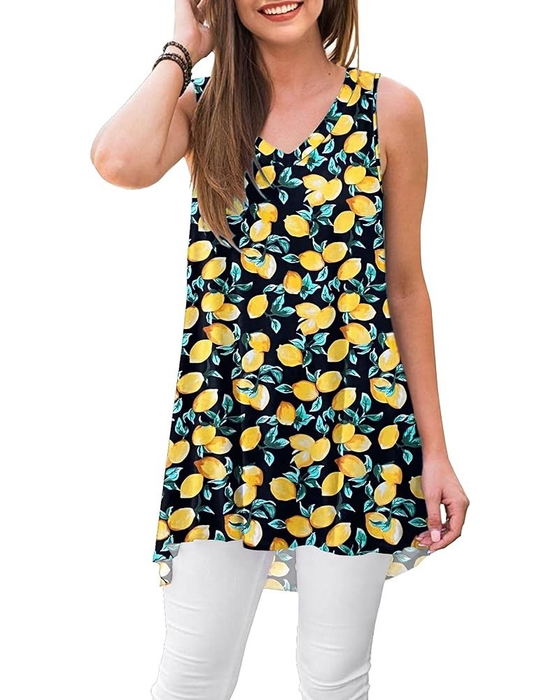 Women's Summer Sleeveless Tunic Casual V-Neck T-Shirt Tank Tops Blouse Lemon Black $10.79 Tops