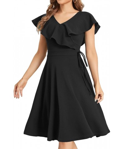 Summer Dresses for Women Sleeveless Ruffle Wrap V Neck Tie Waist Cocktail Party Casual Work Swing A Line Dress Ft803-black $1...