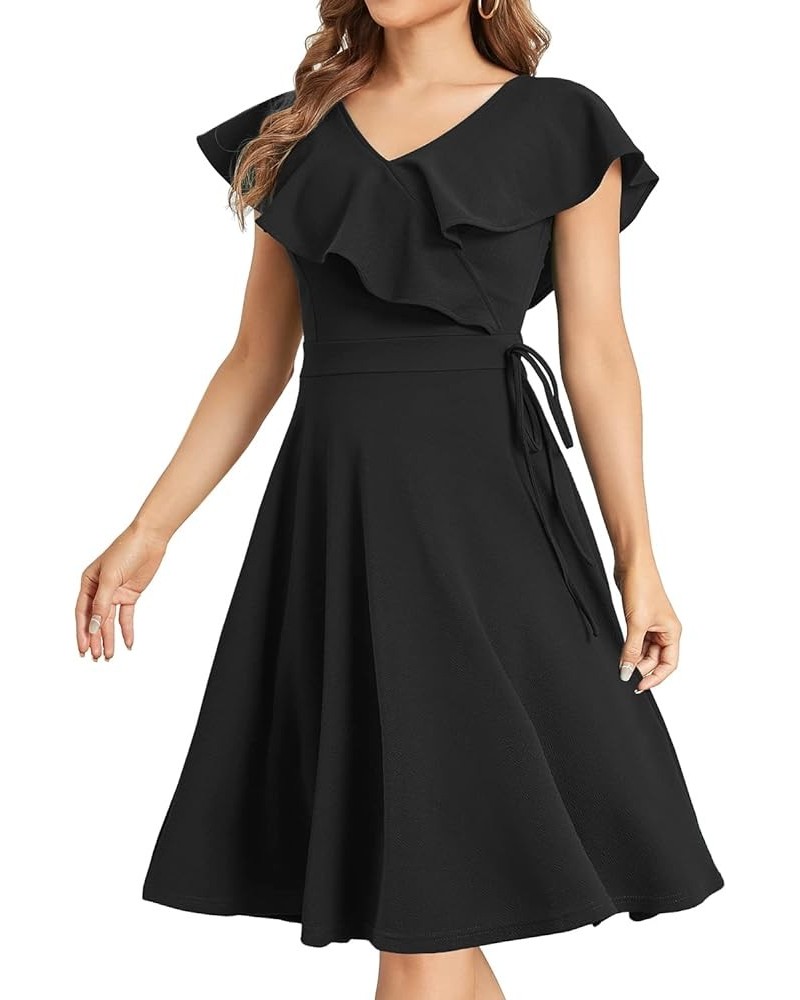 Summer Dresses for Women Sleeveless Ruffle Wrap V Neck Tie Waist Cocktail Party Casual Work Swing A Line Dress Ft803-black $1...