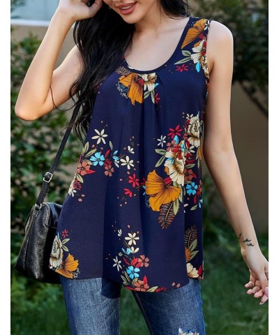 Womens Floral Tank Tops Pleated Sleeveless Tunic Tops Scoop Neck Summer Blouse Loose Casual Work Shirt A-pat1 $6.00 Tanks