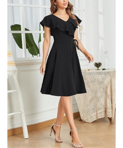 Summer Dresses for Women Sleeveless Ruffle Wrap V Neck Tie Waist Cocktail Party Casual Work Swing A Line Dress Ft803-black $1...