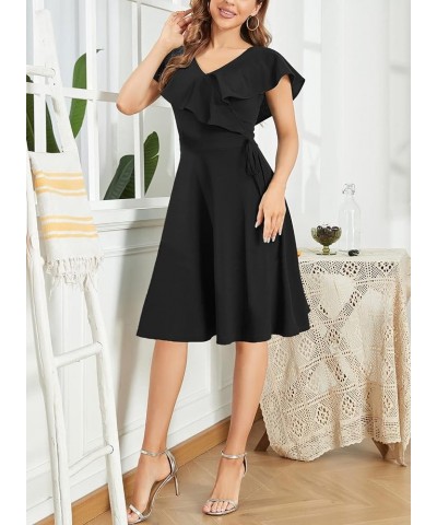 Summer Dresses for Women Sleeveless Ruffle Wrap V Neck Tie Waist Cocktail Party Casual Work Swing A Line Dress Ft803-black $1...