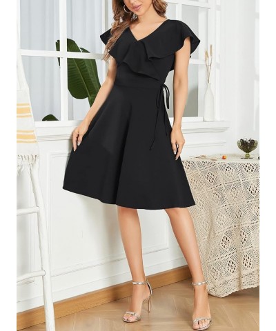 Summer Dresses for Women Sleeveless Ruffle Wrap V Neck Tie Waist Cocktail Party Casual Work Swing A Line Dress Ft803-black $1...