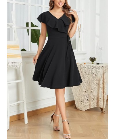 Summer Dresses for Women Sleeveless Ruffle Wrap V Neck Tie Waist Cocktail Party Casual Work Swing A Line Dress Ft803-black $1...