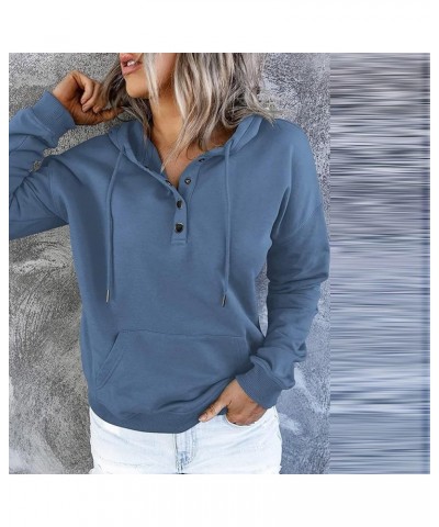 Hoodies for Women Button Collar Drawstring Sweatshirts Fall Clothes Pullover Dressy Casual Long Sleeve Tops with Pocket 4-blu...