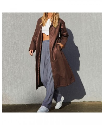 Women's Casual Lapel Open Front Pu Faux Leather Long Trench Coat with Belt Brown $27.59 Coats