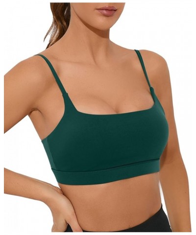 Women Adjustable Sports Bra Wirefree Racerback Workout Bras Sexy Thin Straps Yoga Sport Bras with Removable Pads Dark Green $...