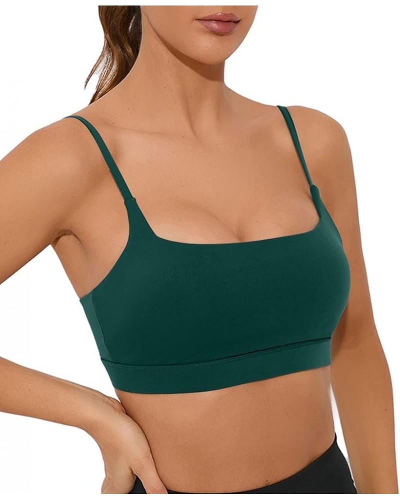 Women Adjustable Sports Bra Wirefree Racerback Workout Bras Sexy Thin Straps Yoga Sport Bras with Removable Pads Dark Green $...