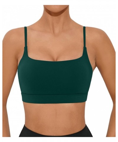 Women Adjustable Sports Bra Wirefree Racerback Workout Bras Sexy Thin Straps Yoga Sport Bras with Removable Pads Dark Green $...