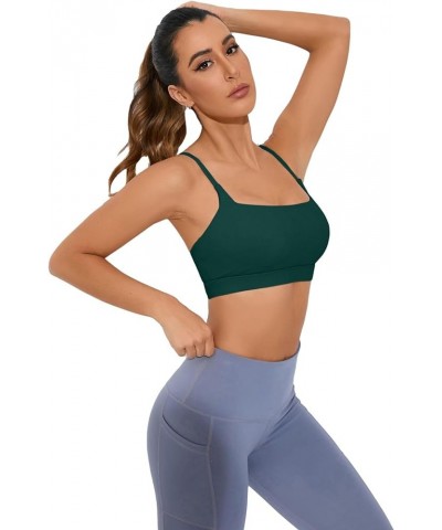 Women Adjustable Sports Bra Wirefree Racerback Workout Bras Sexy Thin Straps Yoga Sport Bras with Removable Pads Dark Green $...