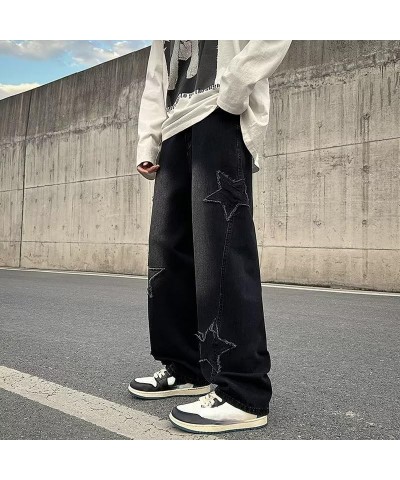 Womens Baggy Jeans Star Patchwork Y2K Jeans High Waisted Straight Leg Emo Grunge Pants Vintage Harajuku Streetwear Black $15....