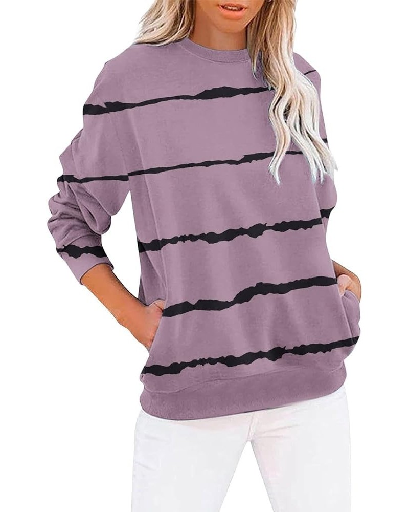 Womens Long Sleeve Sweatshirt Casual Crewneck Cute Pullover Tops Lightweight Sweatshirt with Pocket Ya-purple $9.17 Activewear