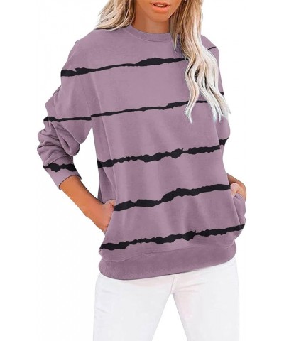 Womens Long Sleeve Sweatshirt Casual Crewneck Cute Pullover Tops Lightweight Sweatshirt with Pocket Ya-purple $9.17 Activewear