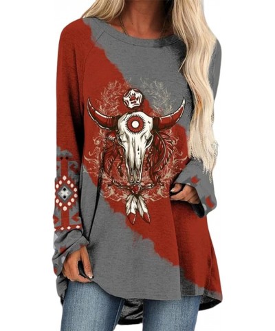 Women Shirts Vintage Geometric Print Crewneck Casual Long Sweatshirts for Women Pullover Sweaters Tops B Bullhead Red Gray-35...