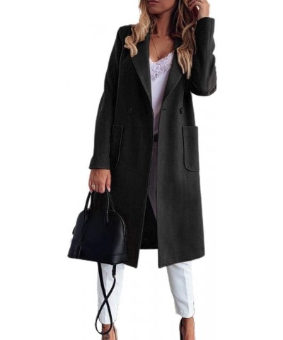 Coat Women's Lapel Collar Button Pocket Long Coat Warm Coat Coat Plus Size Women's Coat Women's Coat (Color : Black, Size : L...